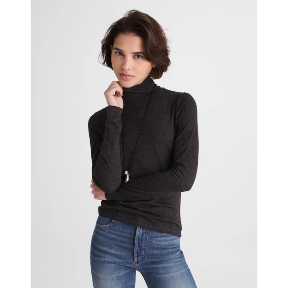 Madewell Turtleneck Long-Sleeve Top in Wool Cashmere Blend‎ Black NY315 XL NEW